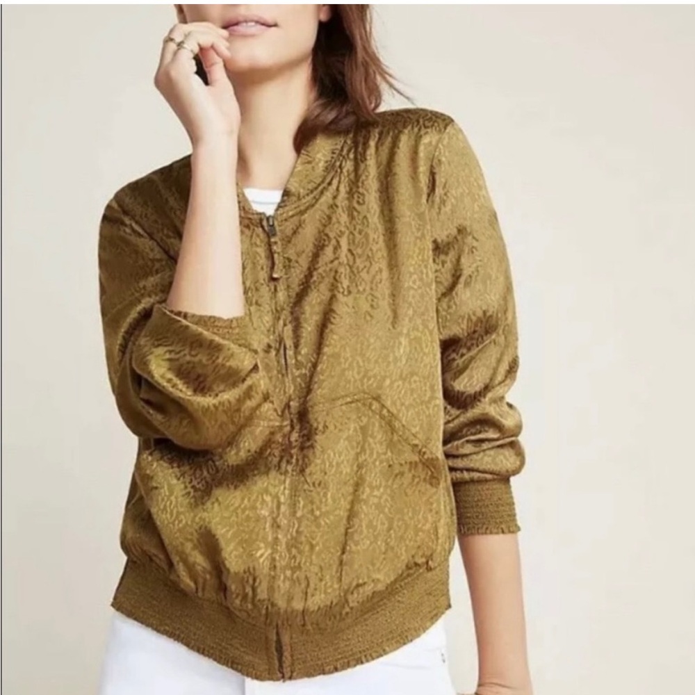 Maeve by Anthropologie green leopard/cheetah bomber jacket